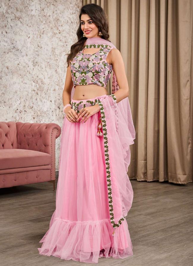 Net Baby Pink Engagement Wear Sequins Work Lehenga Choli